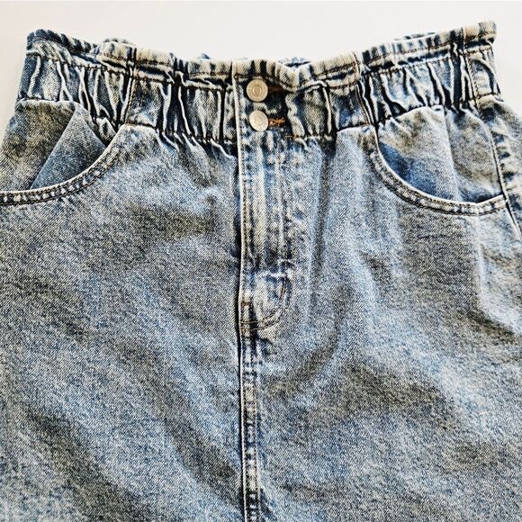 Vintage Eighty Two Denim Y2K Paper Bag Elastic High Waisted Jean Mini Skirt L - Picture 6 of 6